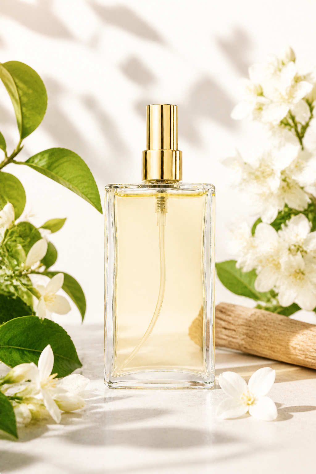 Frasco feminino em ambientação floral